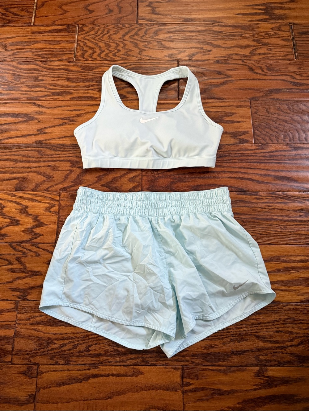 Nike Women's Light Blue Athletic Shorts and Sports Bra Set